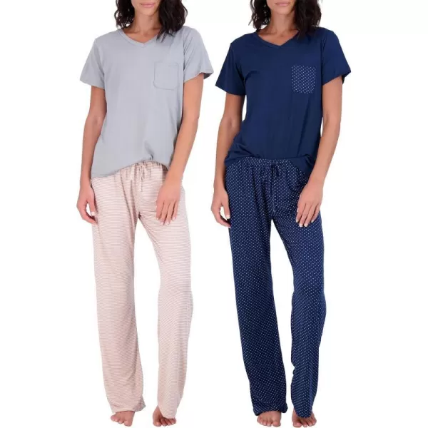 Real Essentials 2 Pack Womens Pajama Set SuperSoft Short  Long Sleeve Top With Pants Available In Plus SizeShort Sleeve Set C