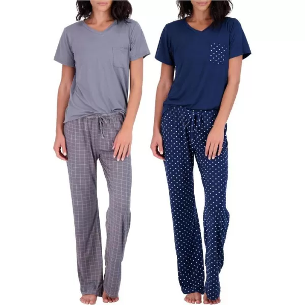 Real Essentials 2 Pack Womens Pajama Set SuperSoft Short  Long Sleeve Top With Pants Available In Plus SizeShort Sleeve Set F