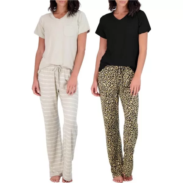 Real Essentials 2 Pack Womens Pajama Set SuperSoft Short  Long Sleeve Top With Pants Available In Plus SizeShort Sleeve Set H