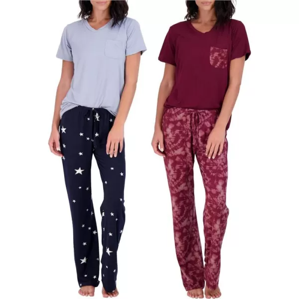 Real Essentials 2 Pack Womens Pajama Set SuperSoft Short  Long Sleeve Top With Pants Available In Plus SizeShort Sleeve Set I