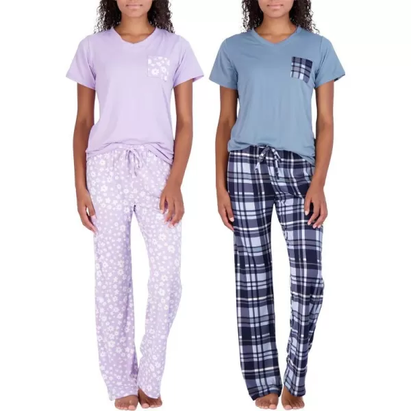 Real Essentials 2 Pack Womens Pajama Set SuperSoft Short  Long Sleeve Top With Pants Available In Plus SizeShort Sleeve Set L