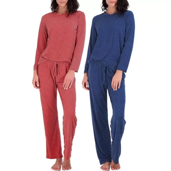 Real Essentials 2 Pack Womens Pajama Set SuperSoft Short amp Long Sleeve Top With Pants Available In Plus SizeLong Sleeve Long Sleeve Set B