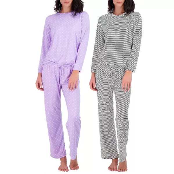 Real Essentials 2 Pack Womens Pajama Set SuperSoft Short amp Long Sleeve Top With Pants Available In Plus SizeLong Sleeve Long Sleeve Set E