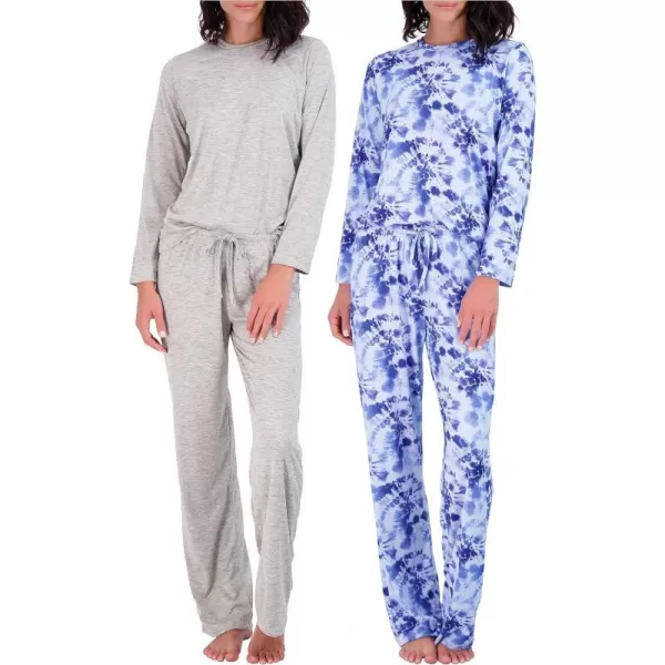 Real Essentials 2 Pack Womens Pajama Set SuperSoft Short amp Long Sleeve Top With Pants Available In Plus SizeLong Sleeve Long Sleeve Set I