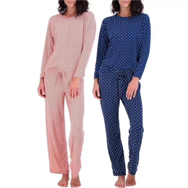 Real Essentials 2 Pack Womens Pajama Set SuperSoft Short amp Long Sleeve Top With Pants Available In Plus SizeLong Sleeve Long Sleeve Set a