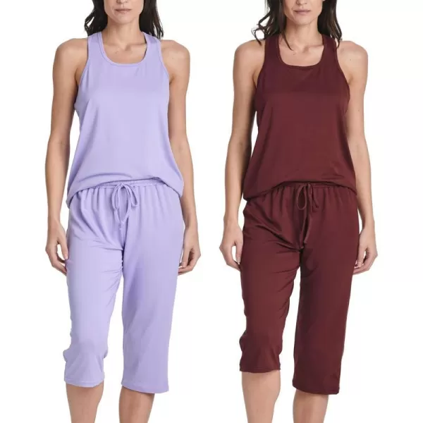 Real Essentials 2 Pack Womens Pajama Set Tank Top and Capri Pants SuperSoft Loungewear Avalable In Plus SizeSet 1