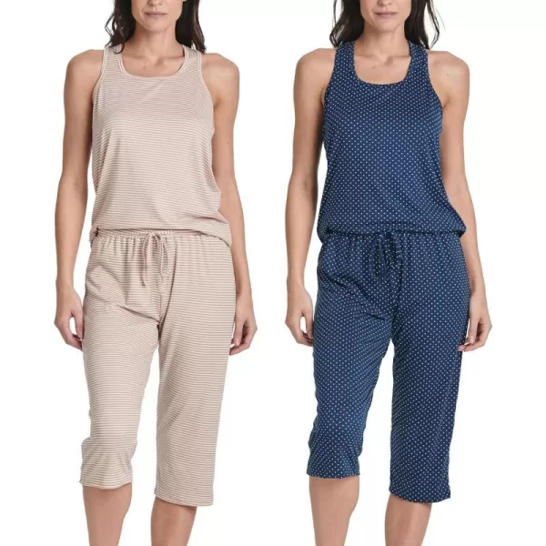 Real Essentials 2 Pack Womens Pajama Set Tank Top and Capri Pants SuperSoft Loungewear Avalable In Plus SizeSet 4