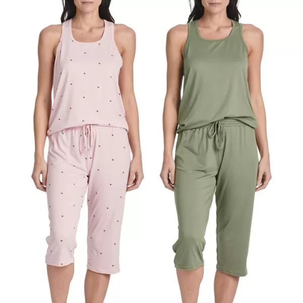 Real Essentials 2 Pack Womens Pajama Set Tank Top and Capri Pants SuperSoft Loungewear Avalable In Plus SizeSet 8