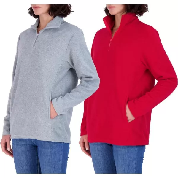 Real Essentials 2 Pack Womens Polar Fleece LongSleeve Quarter Zip Winter Jacket Available in Plus SizeQuarter Zip Set 1