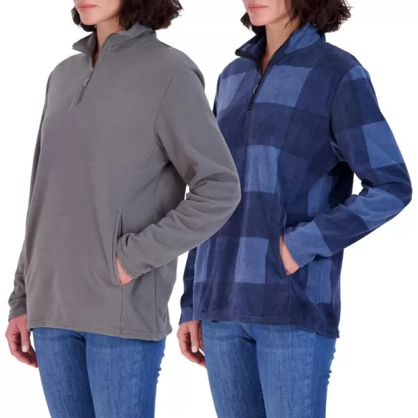 Real Essentials 2 Pack Womens Polar Fleece LongSleeve Quarter Zip Winter Jacket Available in Plus SizeQuarter Zip Set 2