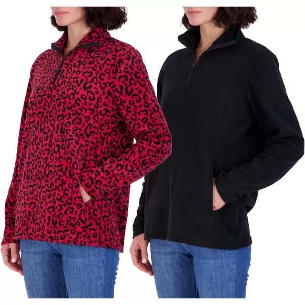 Real Essentials 2 Pack Womens Polar Fleece LongSleeve Quarter Zip Winter Jacket Available in Plus SizeQuarter Zip Set 4