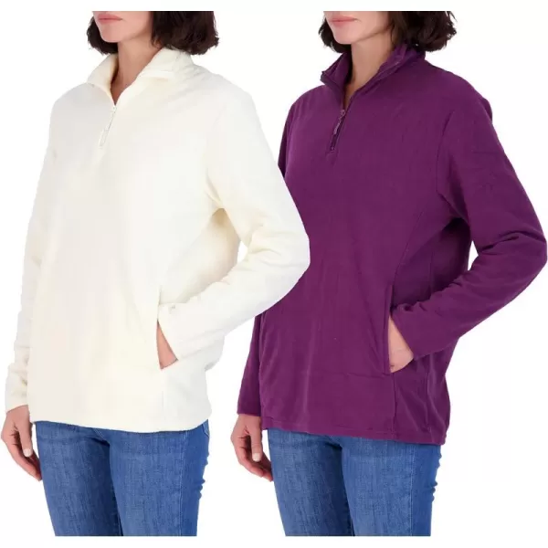 Real Essentials 2 Pack Womens Polar Fleece LongSleeve Quarter Zip Winter Jacket Available in Plus SizeQuarter Zip Set 5