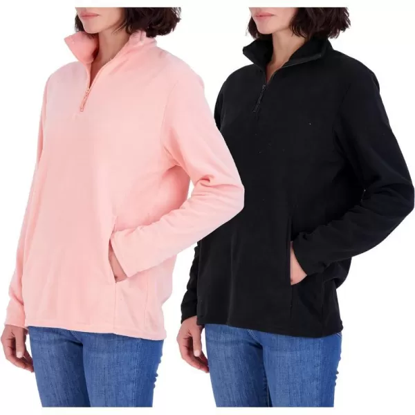 Real Essentials 2 Pack Womens Polar Fleece LongSleeve Quarter Zip Winter Jacket Available in Plus SizeQuarter Zip Set 6