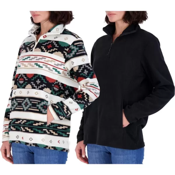 Real Essentials 2 Pack Womens Polar Fleece LongSleeve Quarter Zip Winter Jacket Available in Plus SizeQuarter Zip Set 7