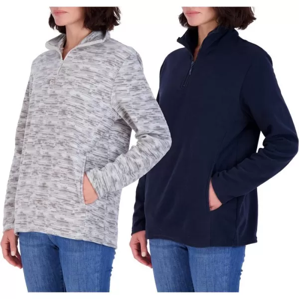 Real Essentials 2 Pack Womens Polar Fleece LongSleeve Quarter Zip Winter Jacket Available in Plus SizeQuarter Zip Set 8