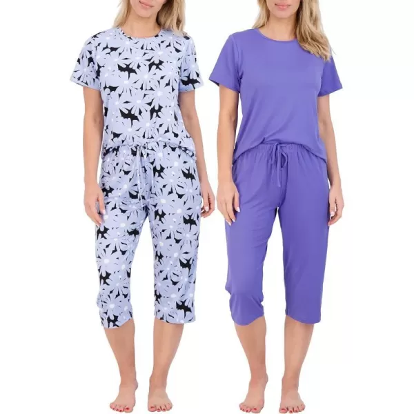 Real Essentials 2 Pack Womens ShortSleeve PJ Top with Capri Pants  Pajama Lounge amp Sleepwear Set Available In PlusPlus Size Set 2