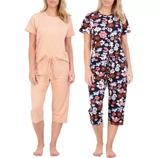 Real Essentials 2 Pack Womens ShortSleeve PJ Top with Capri Pants  Pajama Lounge amp Sleepwear Set Available In PlusPlus Size Set 5