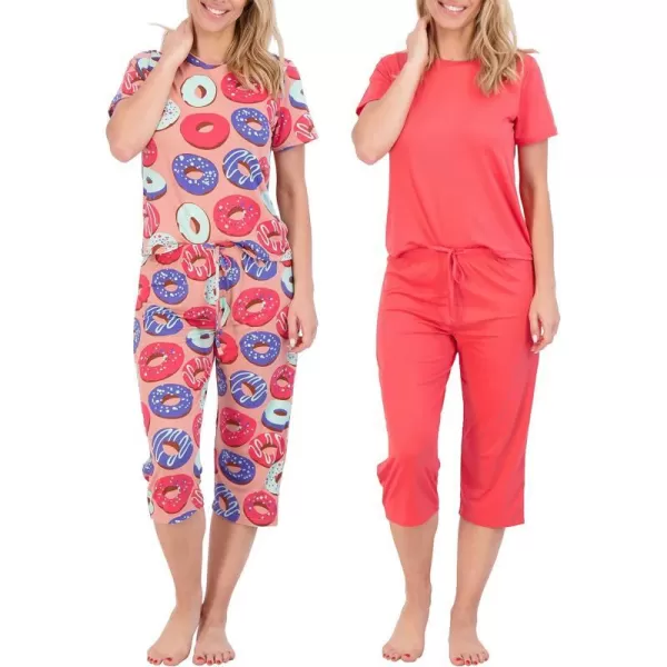 Real Essentials 2 Pack Womens ShortSleeve PJ Top with Capri Pants  Pajama Lounge amp Sleepwear Set Available In PlusPlus Size Set 7