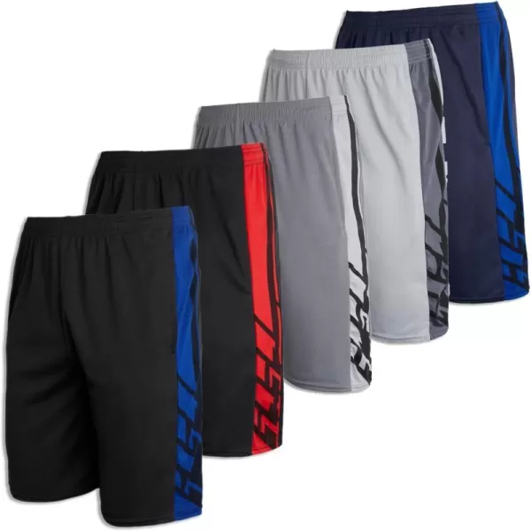 Real Essentials 3  5 Pack Mens Mesh Athletic Performance Gym Shorts with Pockets S3XSet B