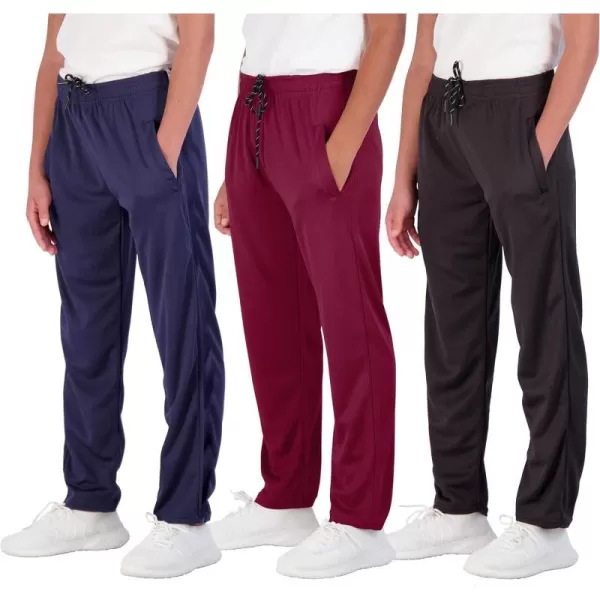 Real Essentials 3 Pack Boys Mesh Open Bottom Active Sweatpants with Pockets amp DrawstringSet 1