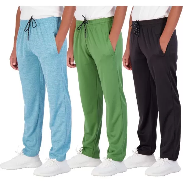 Real Essentials 3 Pack Boys Mesh Open Bottom Active Sweatpants with Pockets amp DrawstringSet 10