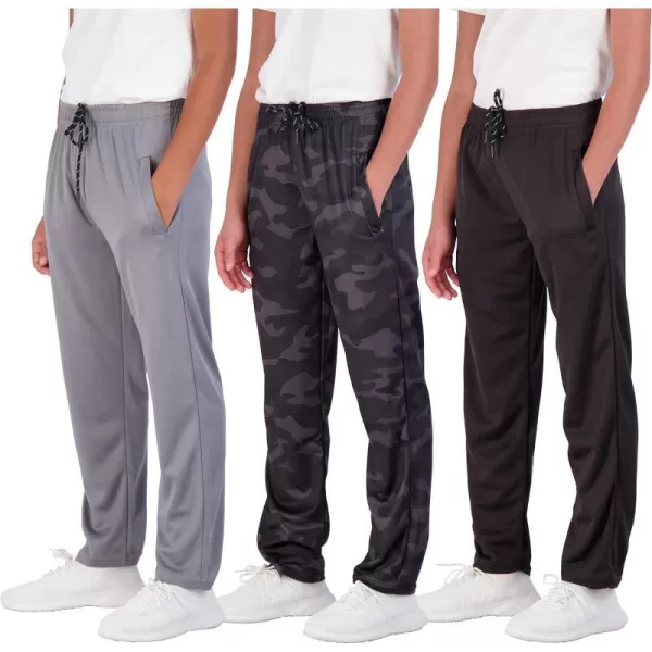 Real Essentials 3 Pack Boys Mesh Open Bottom Active Sweatpants with Pockets amp DrawstringSet 2