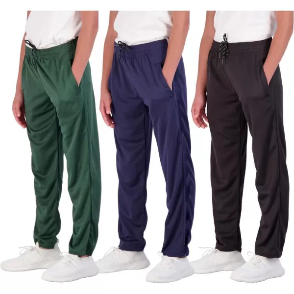 Real Essentials 3 Pack Boys Mesh Open Bottom Active Sweatpants with Pockets amp DrawstringSet 3