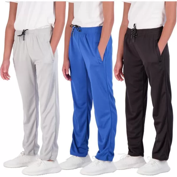 Real Essentials 3 Pack Boys Mesh Open Bottom Active Sweatpants with Pockets amp DrawstringSet 4