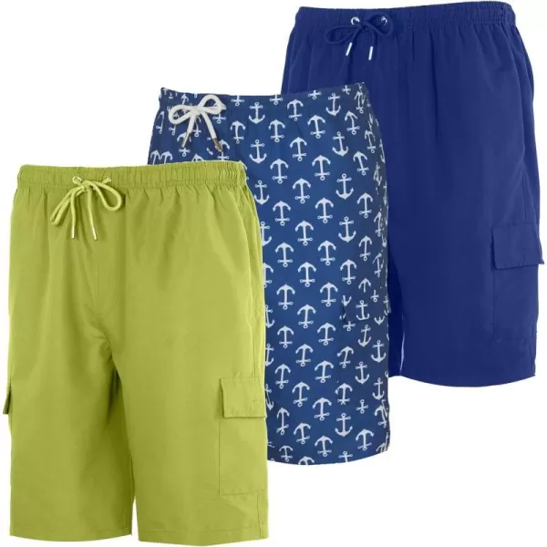 Real Essentials 3 Pack Boys Swim Trunks with Cargo Pockets amp Mesh Lining  UPF 50Set 1