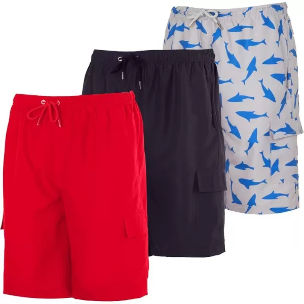 Real Essentials 3 Pack Boys Swim Trunks with Cargo Pockets amp Mesh Lining  UPF 50Set 2