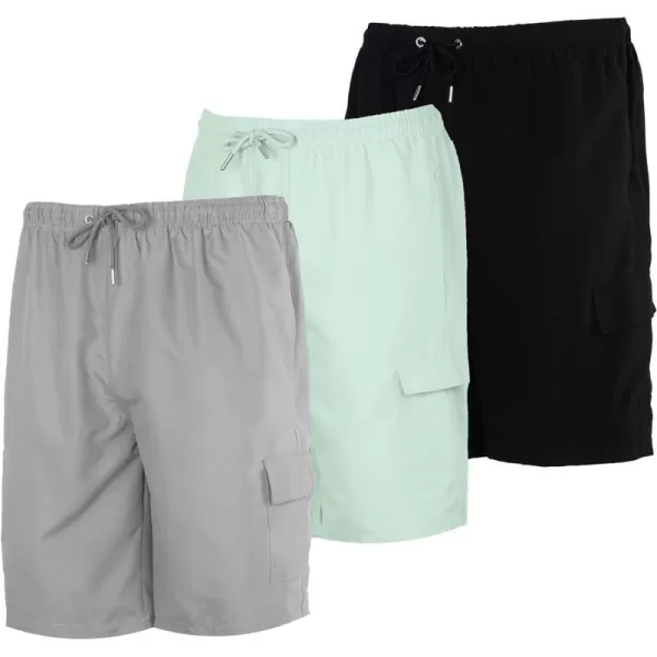 Real Essentials 3 Pack Boys Swim Trunks with Cargo Pockets amp Mesh Lining  UPF 50Set 3