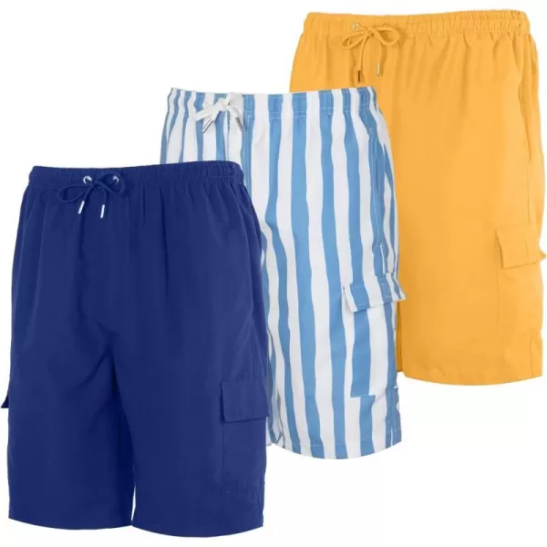 Real Essentials 3 Pack Boys Swim Trunks with Cargo Pockets amp Mesh Lining  UPF 50Set 4