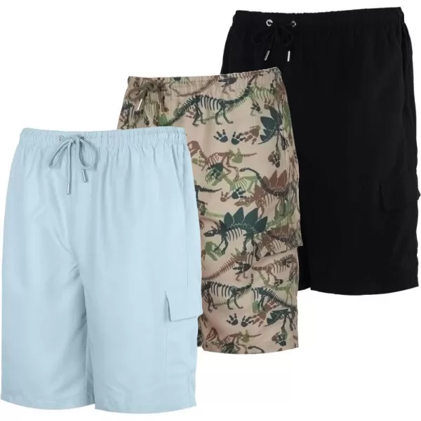 Real Essentials 3 Pack Boys Swim Trunks with Cargo Pockets amp Mesh Lining  UPF 50Set 5