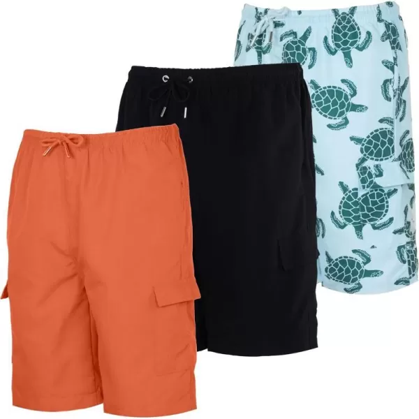 Real Essentials 3 Pack Boys Swim Trunks with Cargo Pockets amp Mesh Lining  UPF 50Set 7