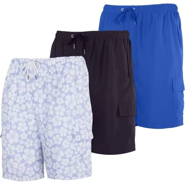 Real Essentials 3 Pack Boys Swim Trunks with Cargo Pockets amp Mesh Lining  UPF 50Set 8