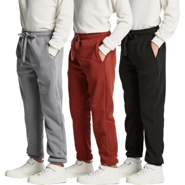 Real Essentials 3 Pack Boys Tech Fleece Jogger Sweatpants with Pockets  Youth Soft Athletic JoggersSet 1