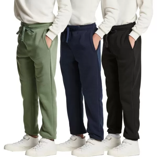 Real Essentials 3 Pack Boys Tech Fleece Jogger Sweatpants with Pockets  Youth Soft Athletic JoggersSet 2