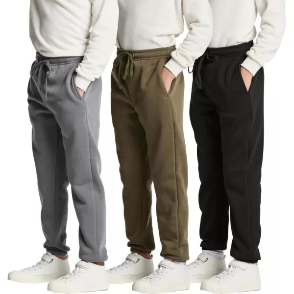 Real Essentials 3 Pack Boys Tech Fleece Jogger Sweatpants with Pockets  Youth Soft Athletic JoggersSet 3