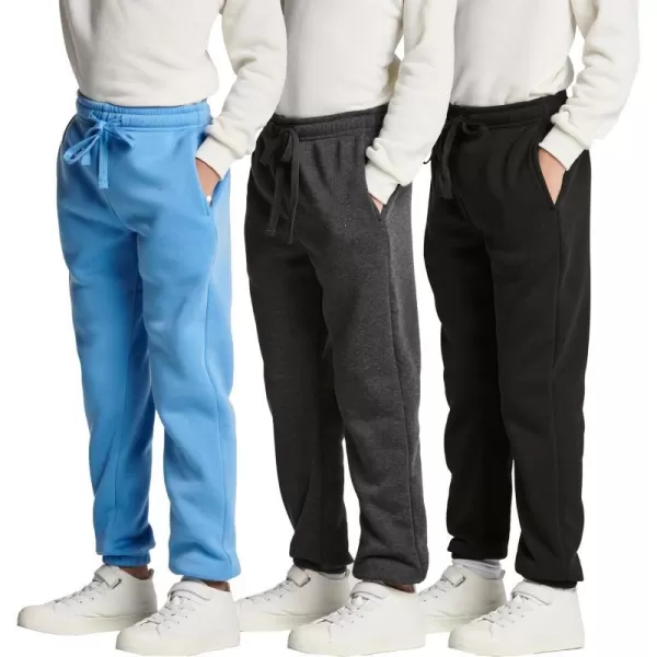 Real Essentials 3 Pack Boys Tech Fleece Jogger Sweatpants with Pockets  Youth Soft Athletic JoggersSet 4