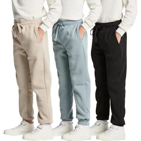 Real Essentials 3 Pack Boys Tech Fleece Jogger Sweatpants with Pockets  Youth Soft Athletic JoggersSet 5