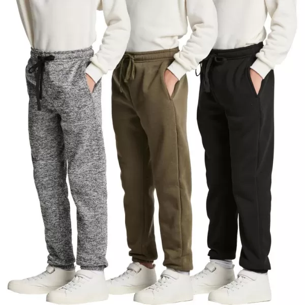 Real Essentials 3 Pack Boys Tech Fleece Jogger Sweatpants with Pockets  Youth Soft Athletic JoggersSet 7