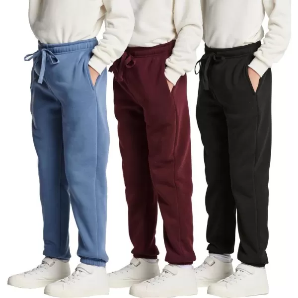 Real Essentials 3 Pack Boys Tech Fleece Jogger Sweatpants with Pockets  Youth Soft Athletic JoggersSet 9