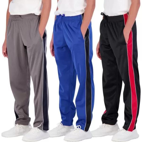 Real Essentials 3 Pack Boys Tricot Open Bottom FleeceLined Sweatpants with PocketsSet 12