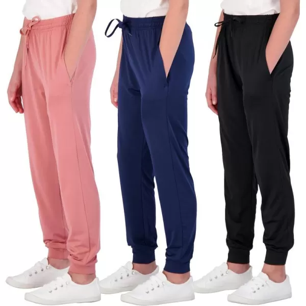 Real Essentials 3 Pack Girls DryFit Jogger Sweatpants Soft Active Athletic Kids Joggers with Pockets  DrawstringSet 1