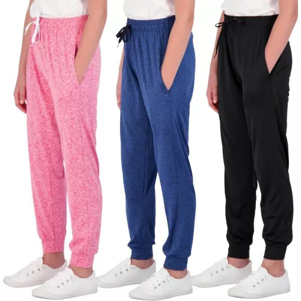 Real Essentials 3 Pack Girls DryFit Jogger Sweatpants Soft Active Athletic Kids Joggers with Pockets  DrawstringSet 2