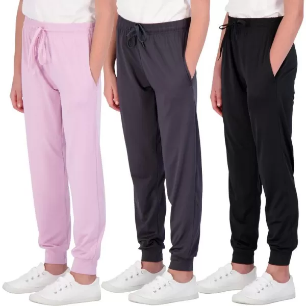 Real Essentials 3 Pack Girls DryFit Jogger Sweatpants Soft Active Athletic Kids Joggers with Pockets  DrawstringSet 4