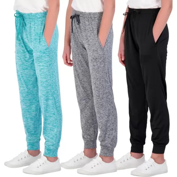 Real Essentials 3 Pack Girls DryFit Jogger Sweatpants Soft Active Athletic Kids Joggers with Pockets  DrawstringSet 5