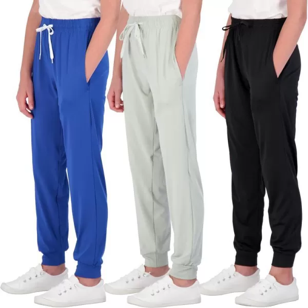 Real Essentials 3 Pack Girls DryFit Jogger Sweatpants Soft Active Athletic Kids Joggers with Pockets  DrawstringSet 8