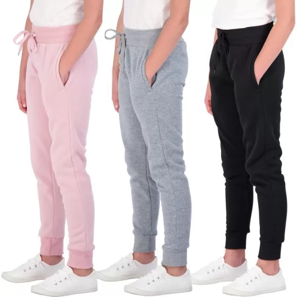 Real Essentials 3 Pack Girls Fleece Joggers Soft Active Performance Casual SweatpantsAges 716Set 2