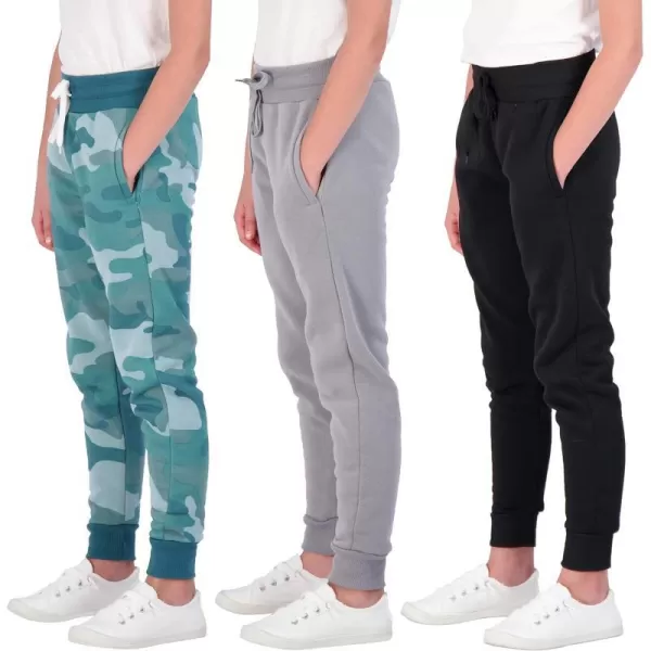 Real Essentials 3 Pack Girls Fleece Joggers Soft Active Performance Casual SweatpantsAges 716Set 5